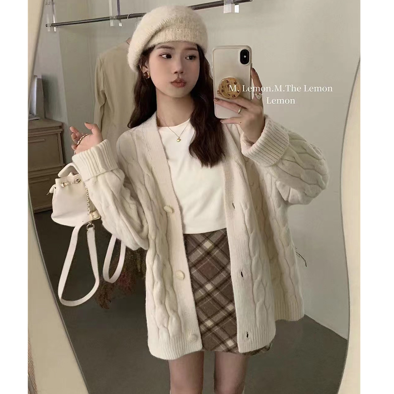 THE LEMON 韓系慵懶風設計感麻花針織外套女2023秋冬加厚毛衣開衫