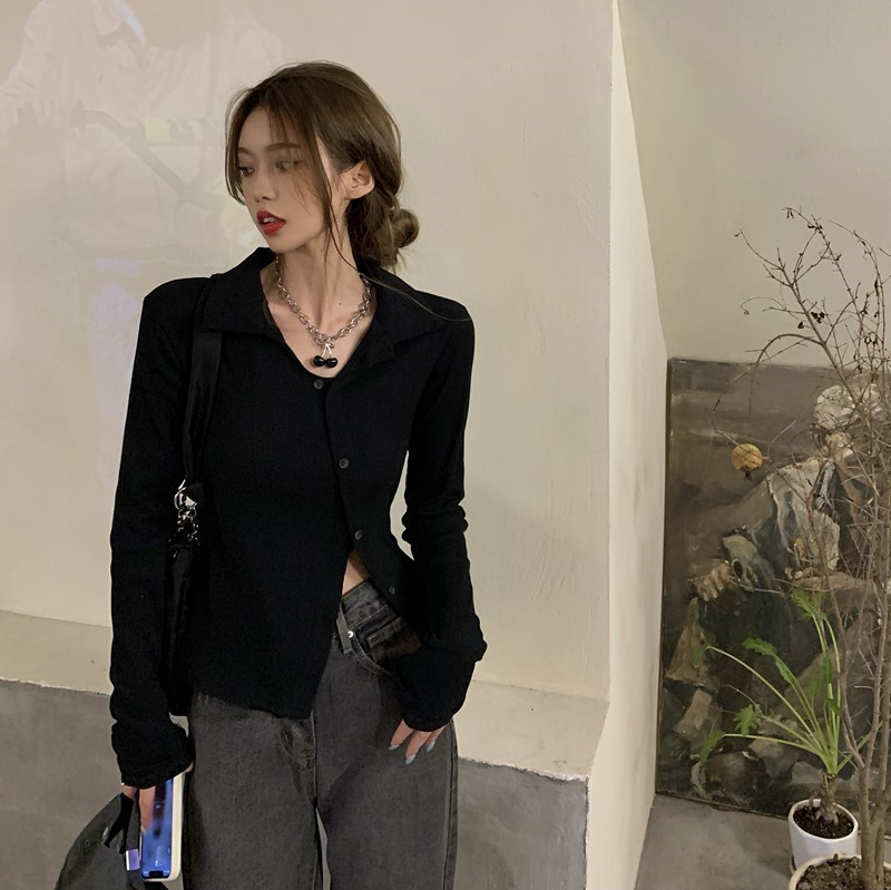 秋裝大碼辣妹修身不規則長袖T恤設計感小眾polo領上衣M-4XL200斤