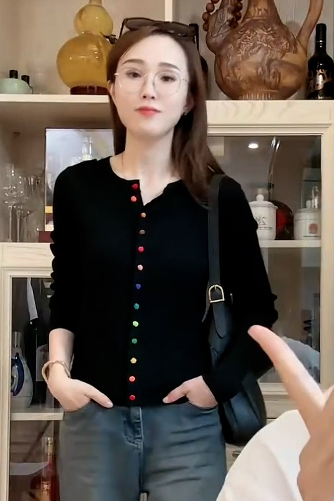 Black New Chinese Style National Style Knitted Small Cardigan Autumn Women's 2023 New Colorful Plate Button Slim Fit Top