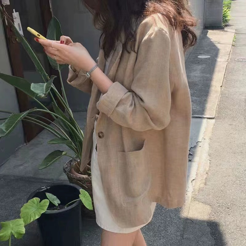 Early autumn new Korean Internet celebrity cotton and linen student suit jackets for women Korean style loose linen small suits British style