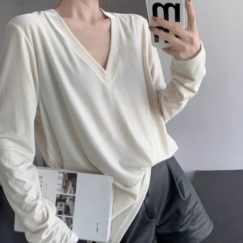 Gold velvet long-sleeved T-shirt for women in autumn and winter, high-end, loose, mid-length, bottoming shirt top