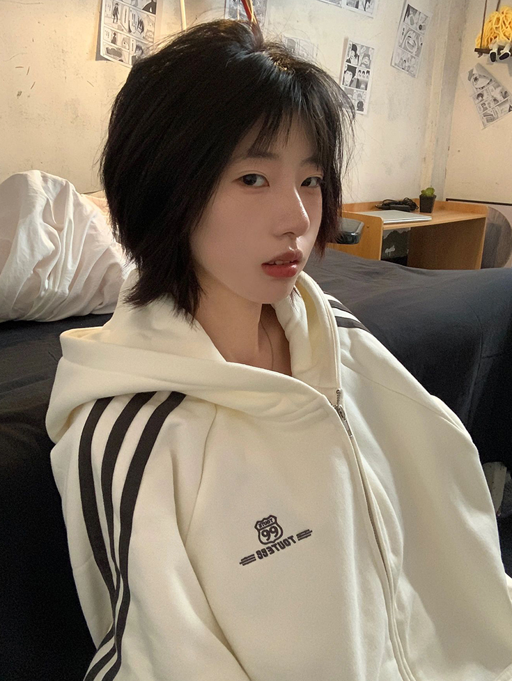 後包領雙層帽不起球配棉螺口 仿棉華棉複合310剋薄款衛衣女刺繡