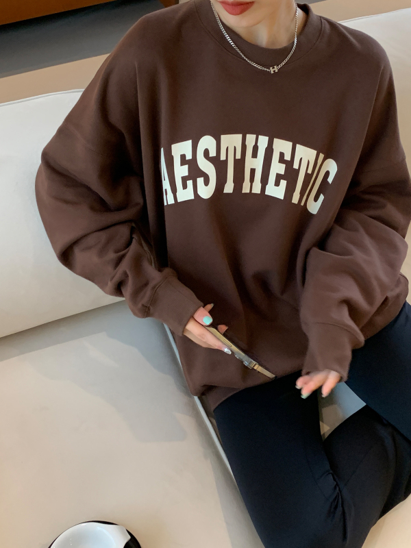 阿一 字母印花圓領衛衣女秋季2023新款慵懶美式復古oversize上衣