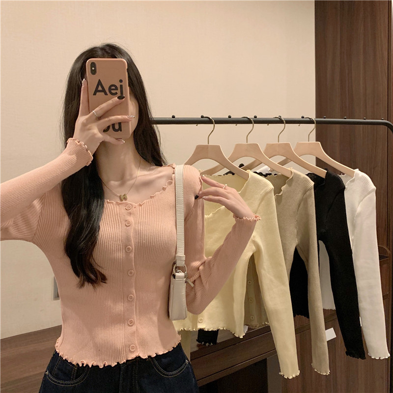 Actual shot of slim and slim solid color versatile long-sleeved knitted cardigan women's top jacket