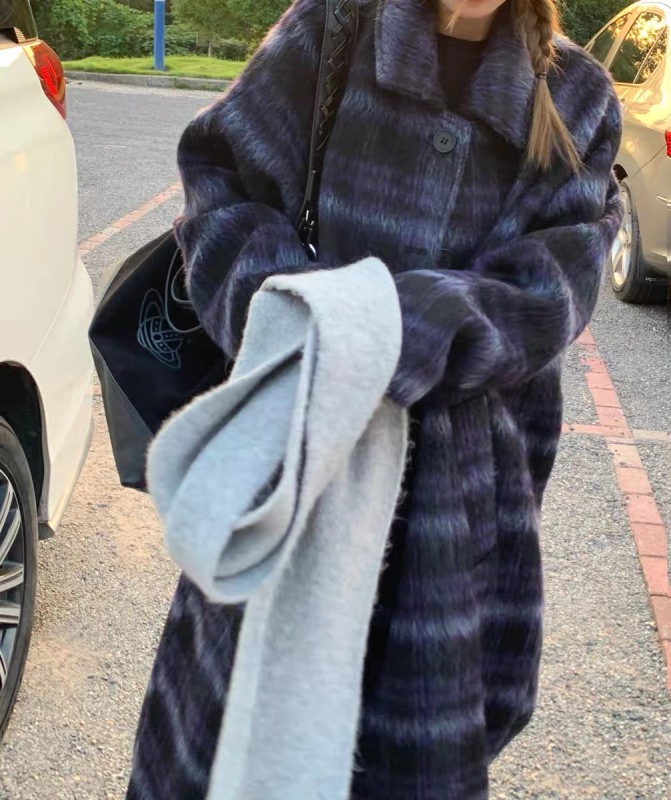Wen Jiaying Ouni's same style plaid woolen coat for women autumn and winter 2023 new Korean style loose woolen coat