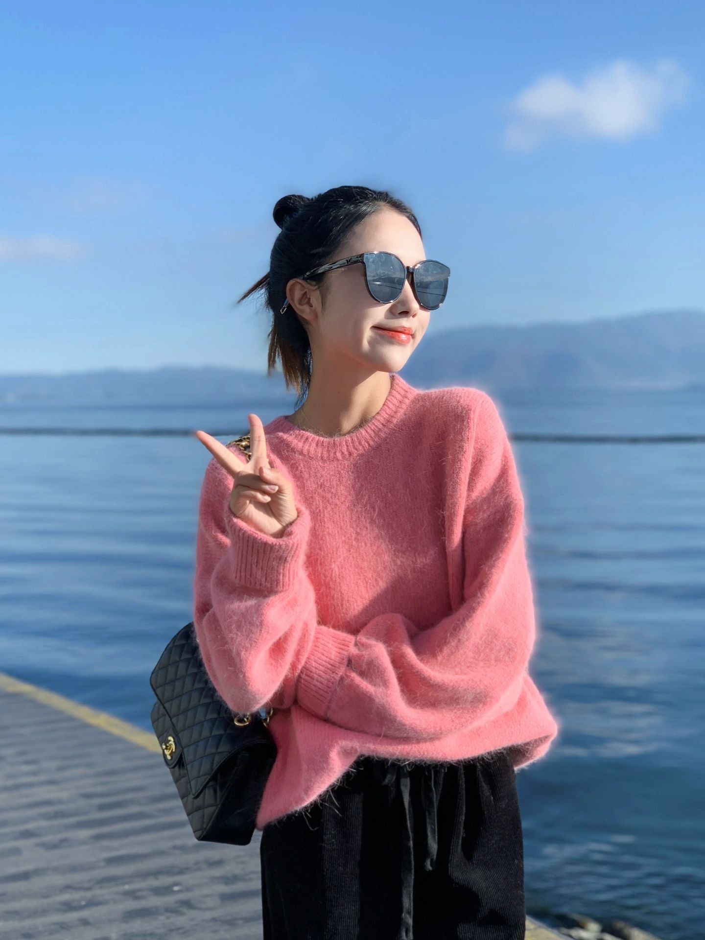 粉色毛衣女秋冬2023新款奶fufu慵懶風今年流行寬鬆毛針織上衣