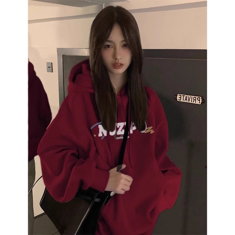 CVC cotton pasta wool Chinese cotton composite/milk silk 300g silver fox velvet 400g front printed hooded sweatshirt for women