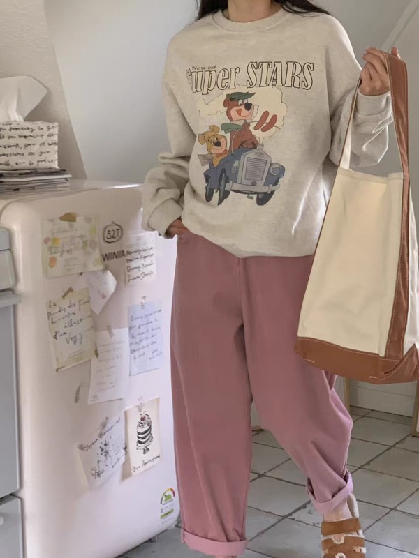 pepper ~韓國東大門2023秋冬女洋氣卡通字母印花圓領加絨衛衣