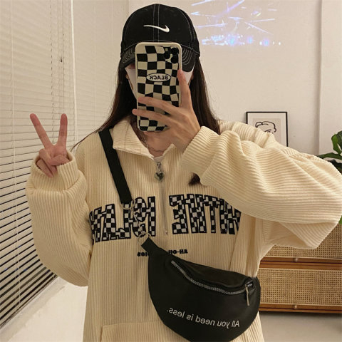 已出貨 燈芯絨 翻領衛衣女春秋小個子寬鬆甜酷ins潮上衣