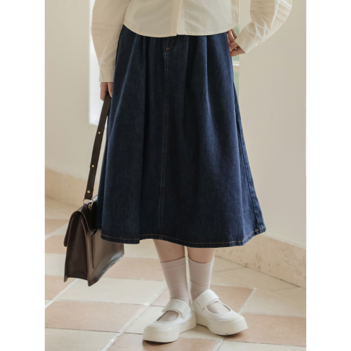 No less than 109 real shot French niche retro denim skirt slimming A-line skirt