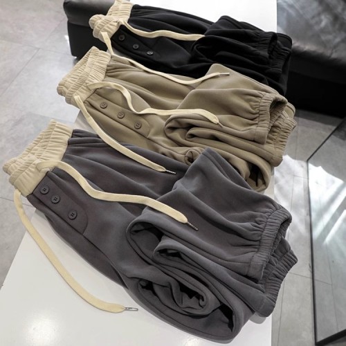 Large size 300 pounds autumn and winter style Korean style contrasting waistband sweatpants women's high waist leggings wide leg casual long pants