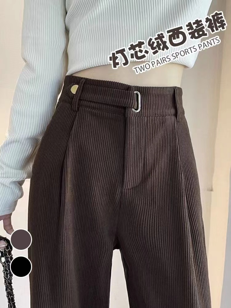 Brown corduroy wide-leg pants for women 2023 new autumn and winter drape suit pants thick chenille casual pants