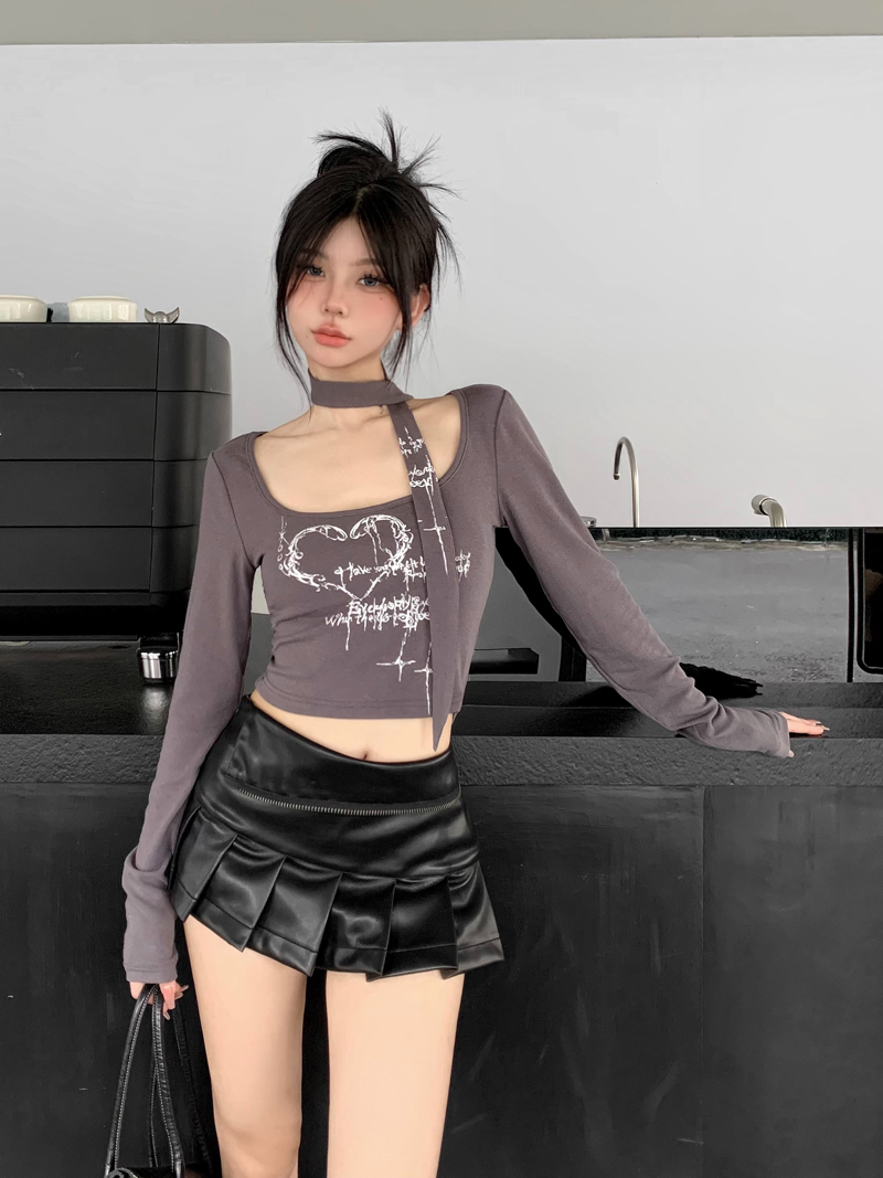 莫代爾面料 天貓質量 y2k性感短款掛脖上衣女秋冬打底衫內搭