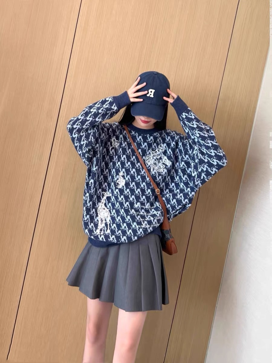 2023老錢風字母刺繡高級感美拉德色系高質感針織毛衣女秋冬
