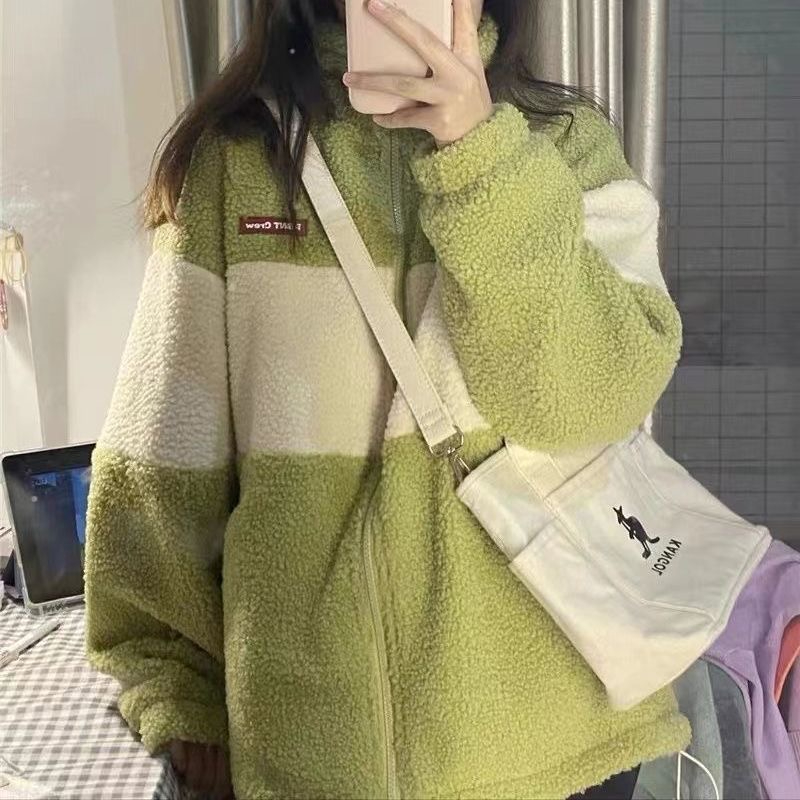 高級感羊羔毛絨外套女秋冬2023新款加絨加厚韓版中學生寬鬆小個子