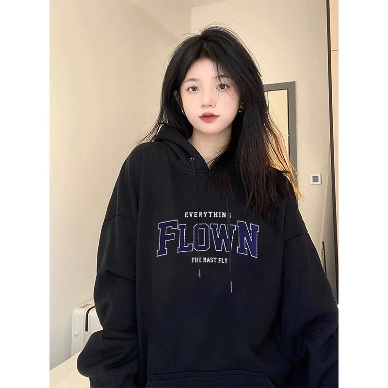 CVC cotton pasta wool Chinese cotton composite/milk silk 300g silver fox velvet 400g front printed hooded sweatshirt for women
