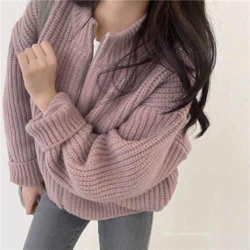 Korean chic autumn and winter new retro lazy loose zipper twist sweater jacket women's thick knitted cardigan