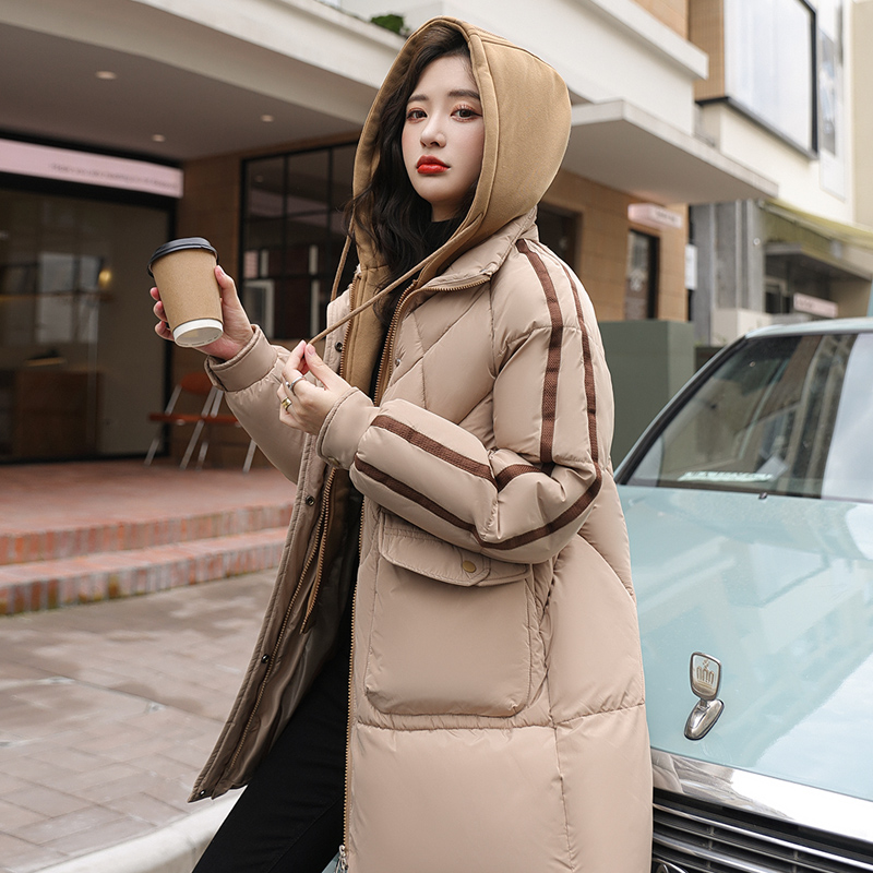 Real shot of cotton-padded jacket for women, Korean version, medium-length, large size, Hong Kong-style bread coat, loose student long waist-cinching down jacket