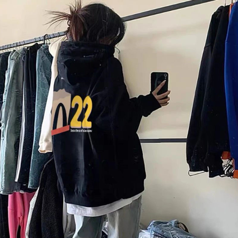 華棉複合320克春秋裝學院風寬鬆減齡連帽衛衣女