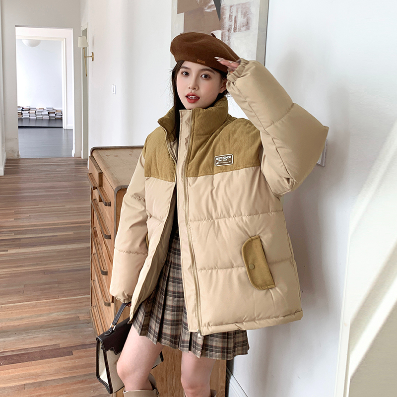 Real shot of corduroy spliced ​​cotton coat for women in winter 2023 new loose oversize cotton coat thickened short jacket