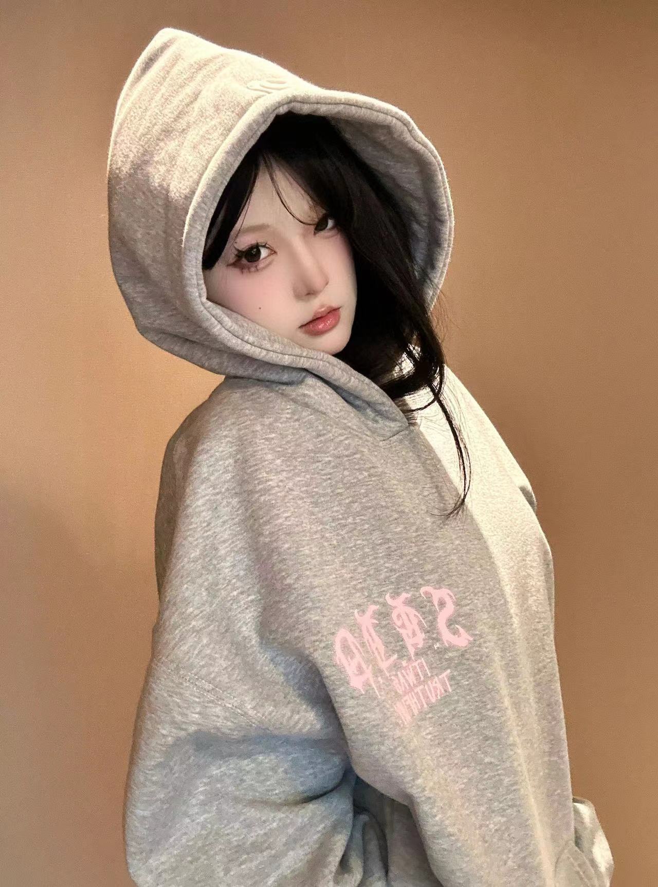 CVC cotton pasta wool Chinese cotton composite/milk silk 300g silver fox velvet 400g front printed hooded sweatshirt for women