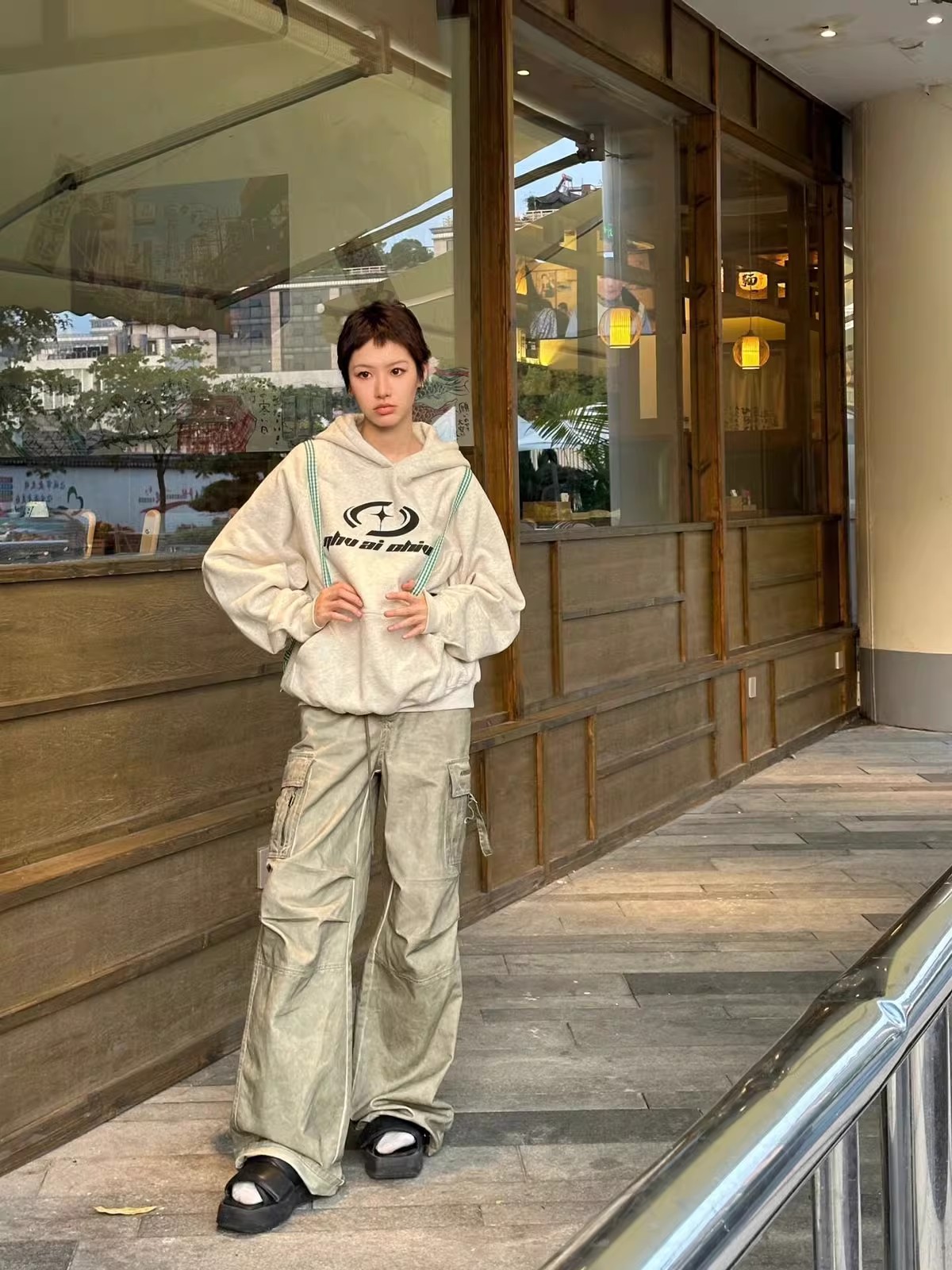 CVC cotton pasta wool Chinese cotton composite/milk silk 300g silver fox velvet 400g front printed hooded sweatshirt for women