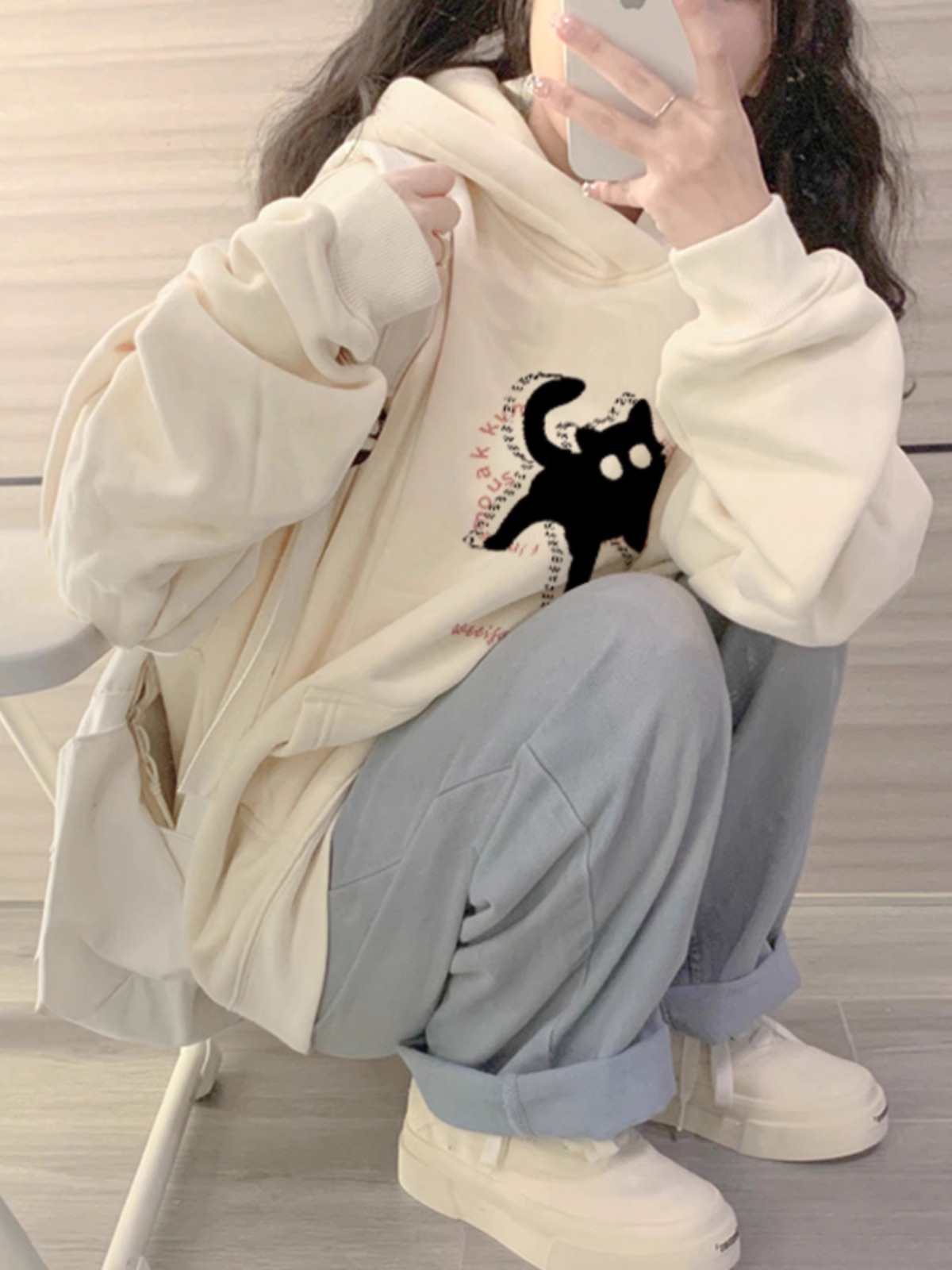 CVC cotton pasta wool Chinese cotton composite/milk silk 300g silver fox velvet 400g front printed hooded sweatshirt for women
