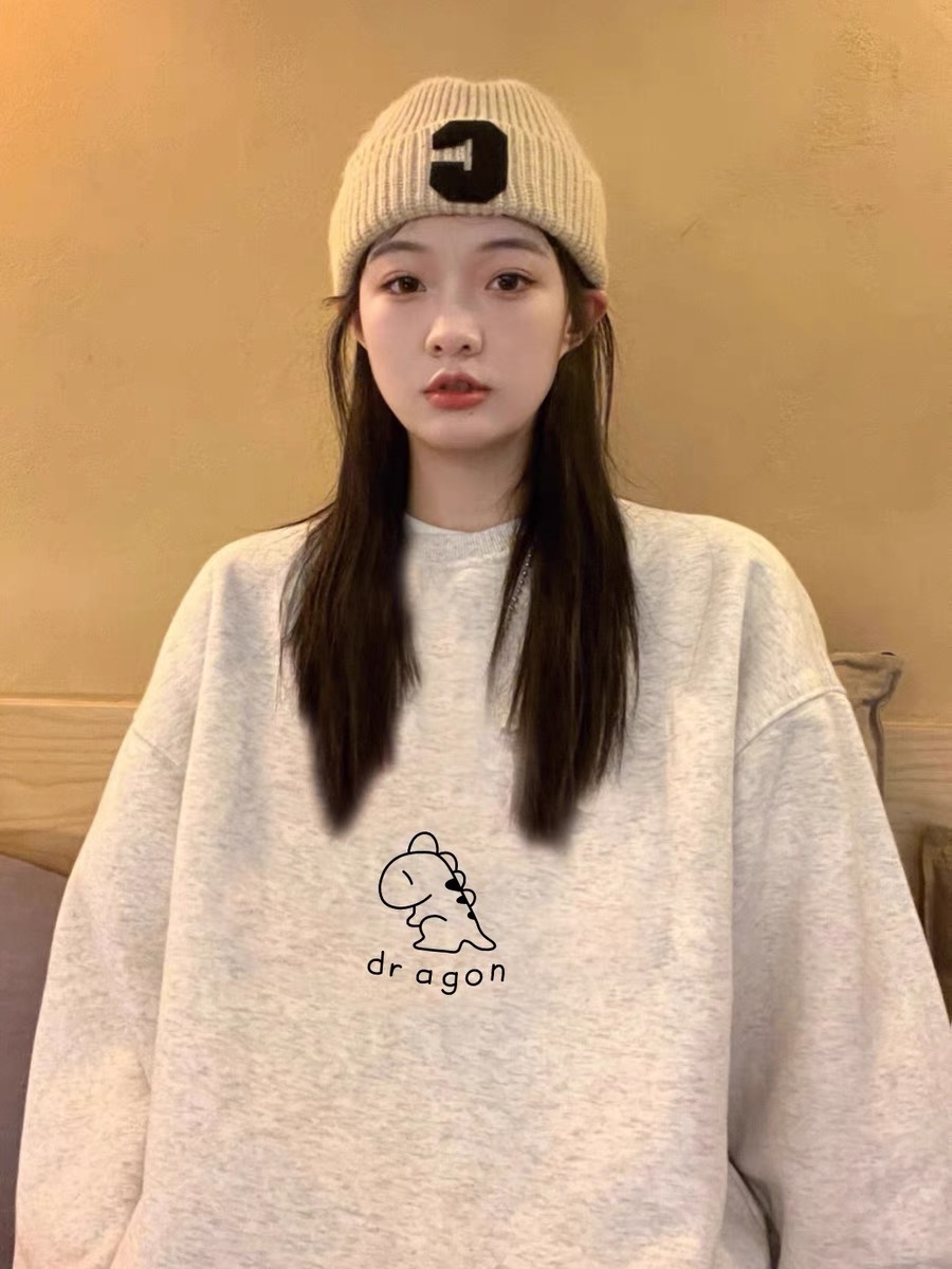 日系復古卡通印花套頭衛衣女早秋冬oversize寬鬆慵懶韓系薄款外套