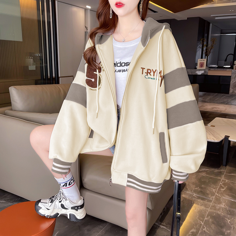 實拍 棒球服女冬加厚新款設計感加絨衛衣連帽開衫學生外套