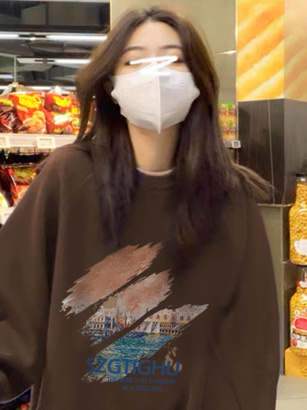 CVC cotton pasta wool Chinese cotton composite/milk silk 300g silver fox velvet 400g front printed round neck sweatshirt for women