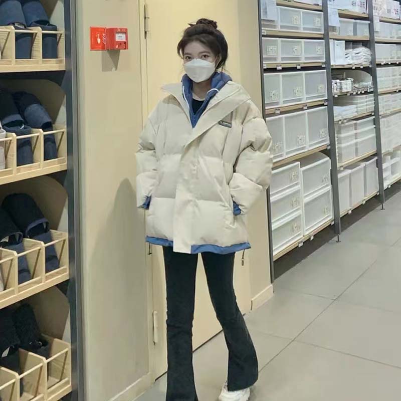 2023 Winter New Korean Style Loose Small Short Down Down Jacket Female Student BF Thickened Fake Two-piece Jacket