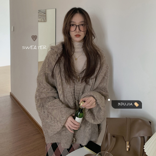 Knitted cardigan jacket for women spring and autumn loose outer wear  new design Korean style gentle lazy style sweater