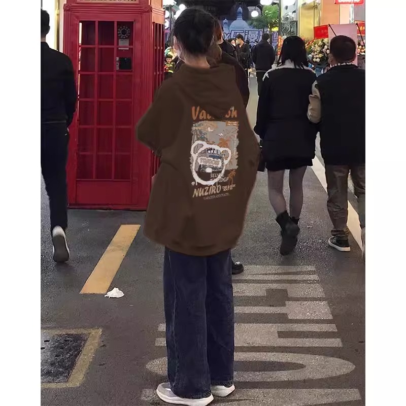 CVC cotton pasta wool Chinese cotton composite/milk silk 300g silver fox velvet 400g front and back printed hooded sweatshirt for women