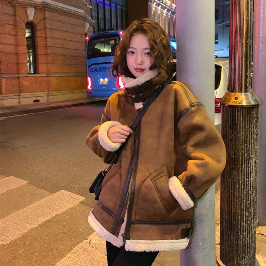 Fur one-piece lamb fur coat for women autumn and winter suede motorcycle jacket high-end coat for women