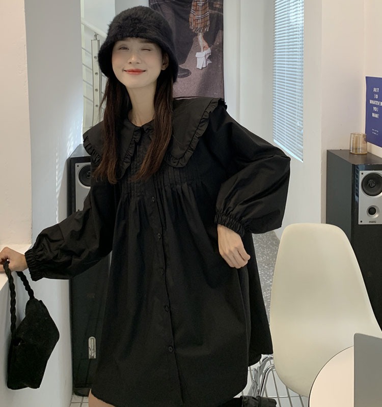 秋冬款大碼女裝娃娃領連衣裙百搭寬鬆氣質顯瘦連衣裙M-4XL200斤