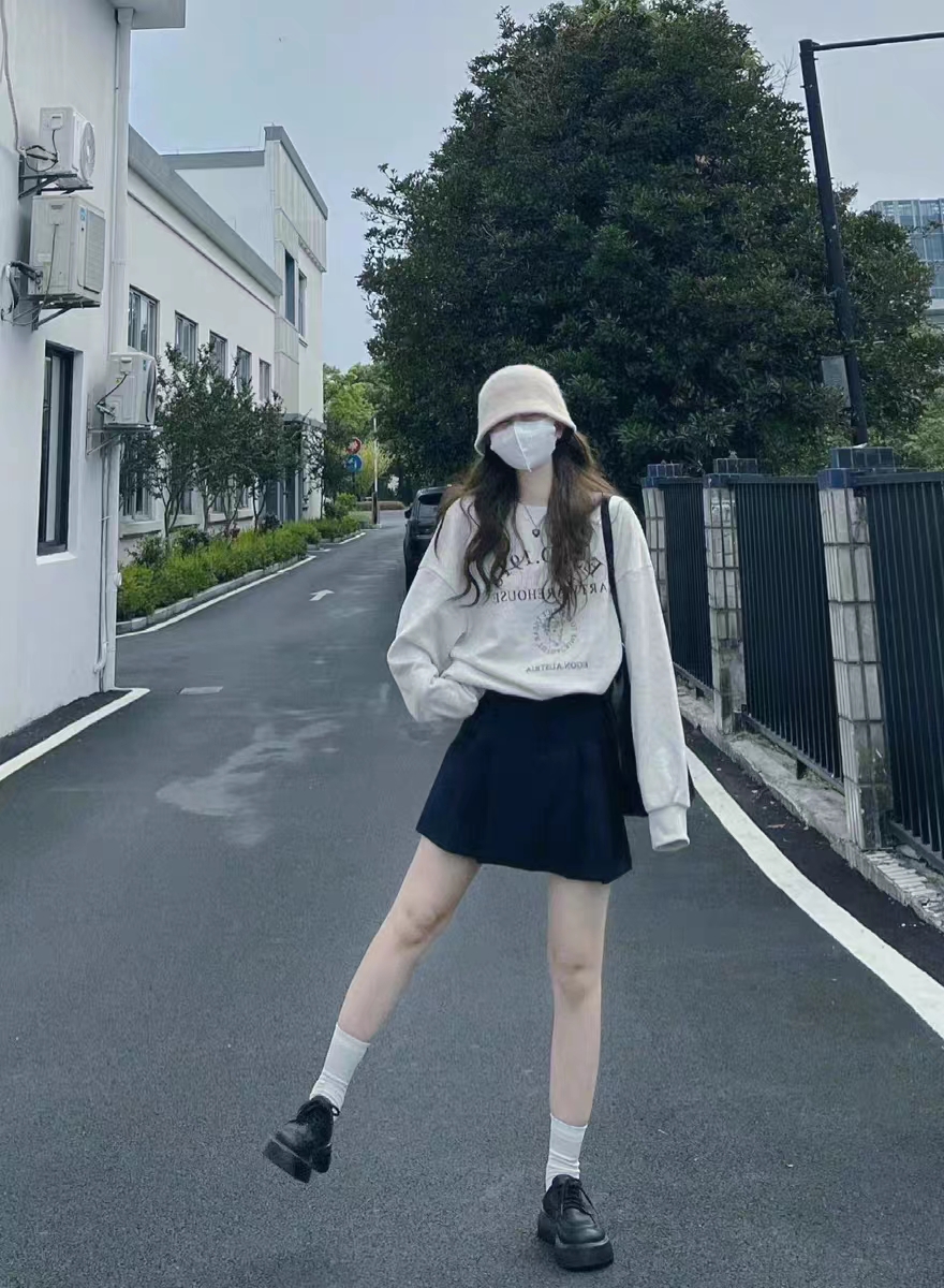 純棉複合 小個子短款衛衣女秋冬裝寬鬆慵懶風長袖圓領上衣