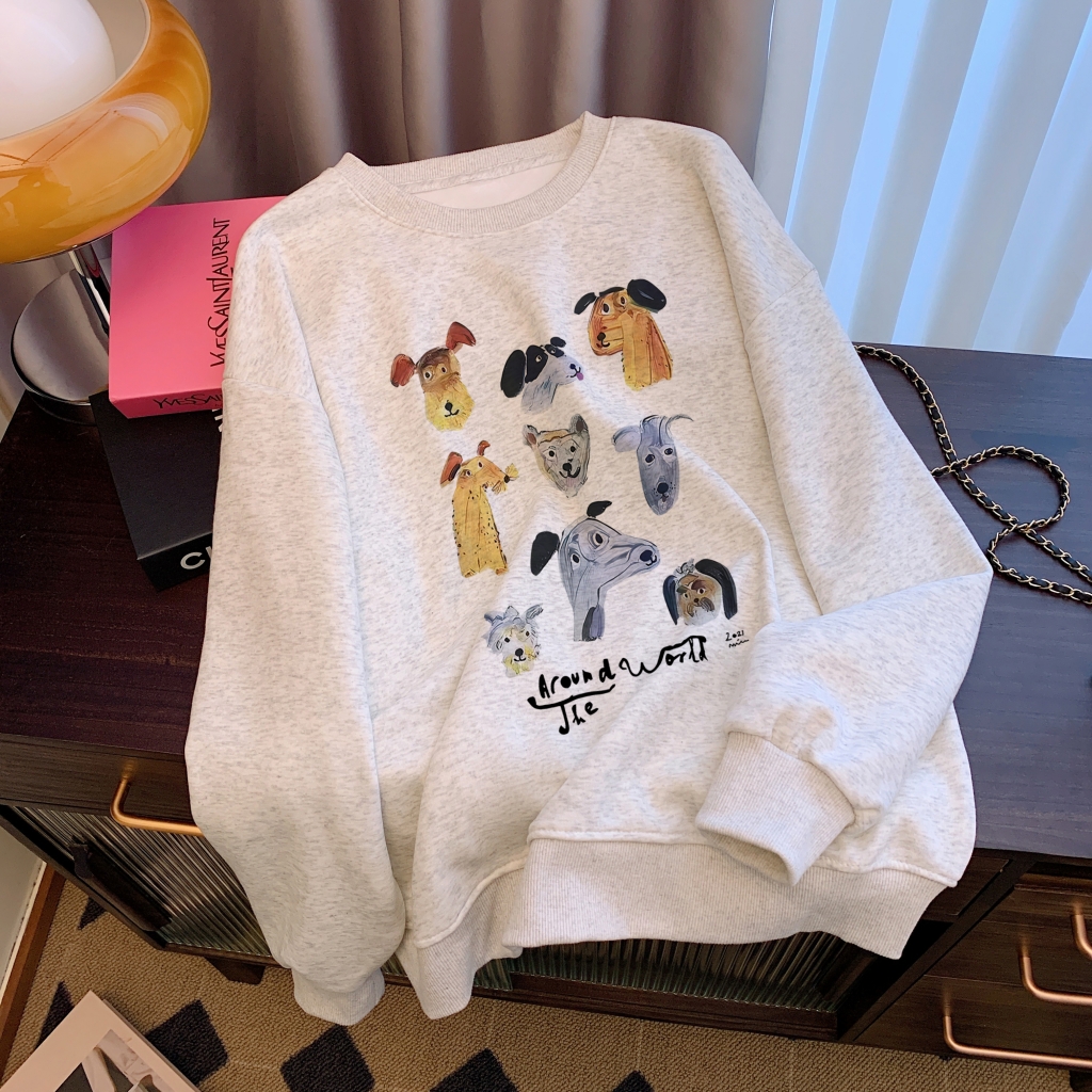 Actual shot of Huamian Thin 310g/Fleece 410g Autumn and Winter Sweater Women's Printed Large Size Women's Wear