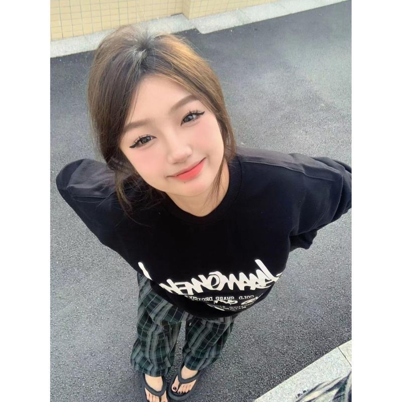 韓版秋冬季寬鬆街頭字母印花長袖圓領上衣女新款時尚慵懶風衛衣女