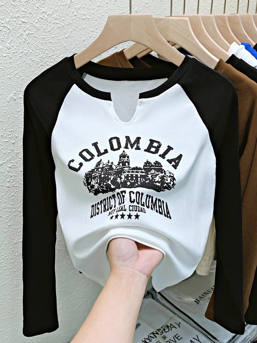 1*1 thread niche bottoming top letter printed slim slim long-sleeved T-shirt autumn