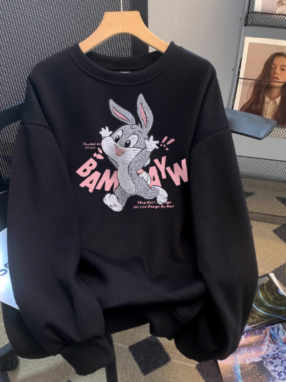 Anti-cotton Chinese cotton composite milk silk 300g/silver fox velvet 400g round neck sweatshirt for women