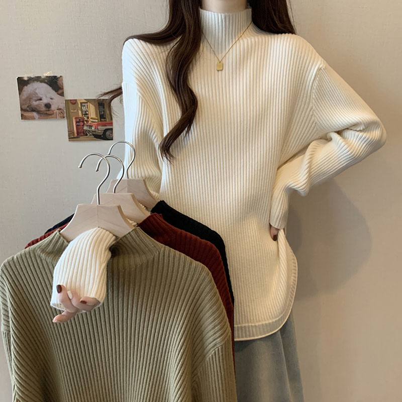 實拍大碼女裝2023秋冬新款設計感寬鬆百搭毛衣顯瘦遮肉高領針織衫