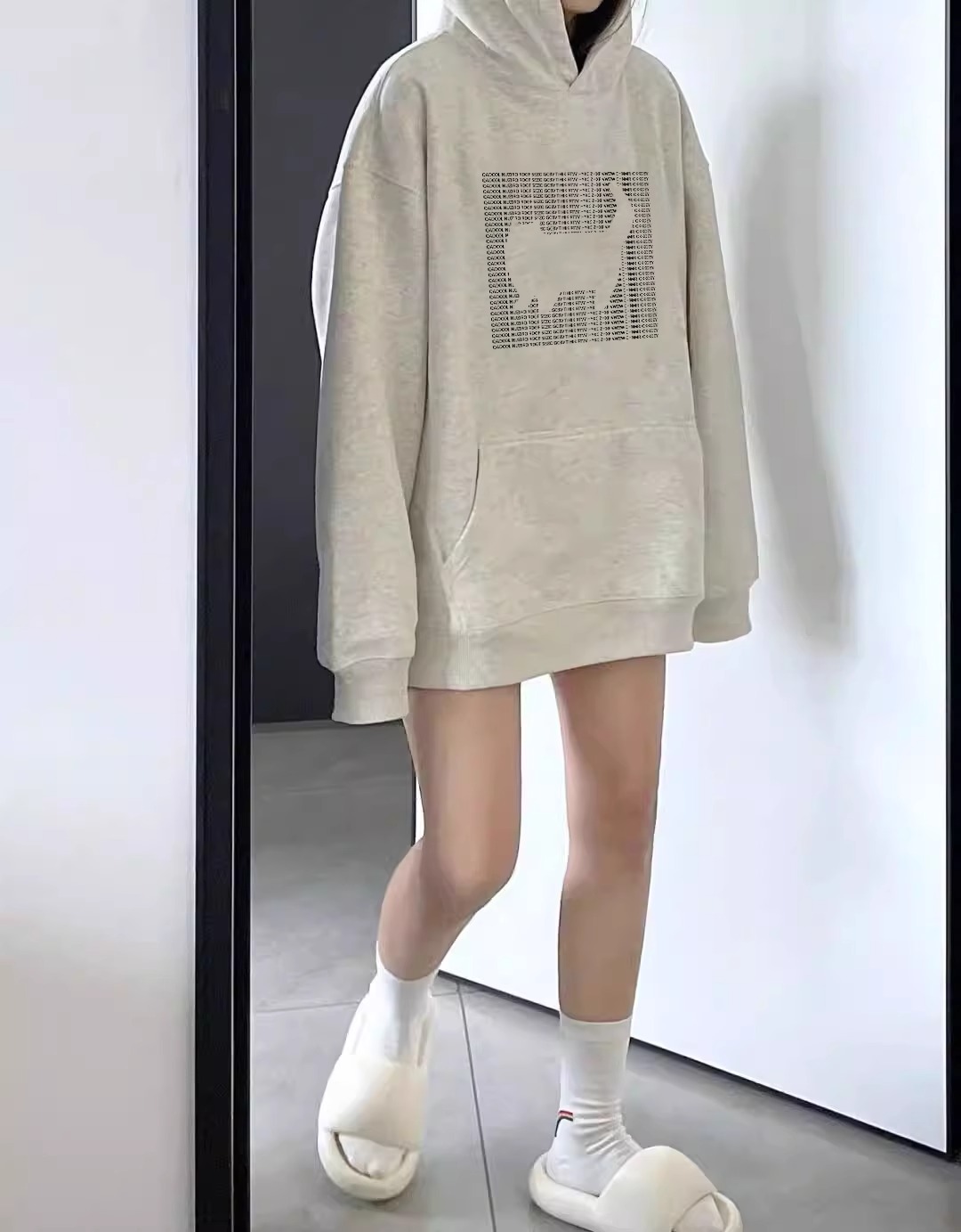 CVC cotton pasta wool Chinese cotton composite/milk silk 300g silver fox velvet 400g front printed hooded sweatshirt for women