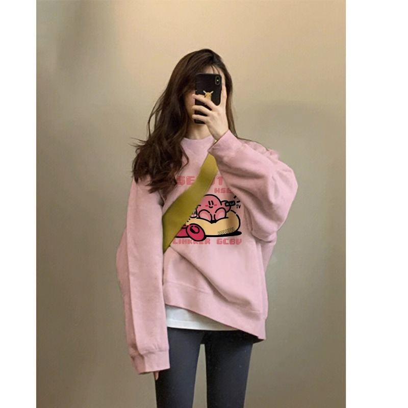 CVC cotton pasta wool Chinese cotton composite/milk silk 300g silver fox velvet 400g front printed round neck sweatshirt for women
