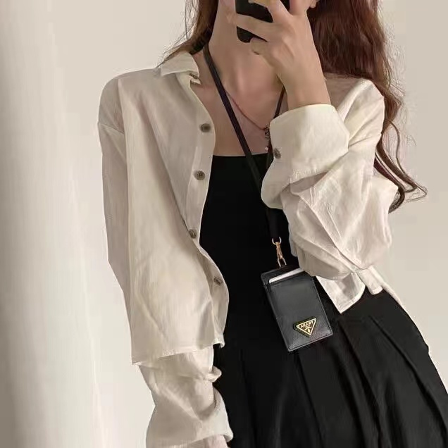 韓國chic設計感薄款防曬長袖襯衣女寬鬆短款開衫