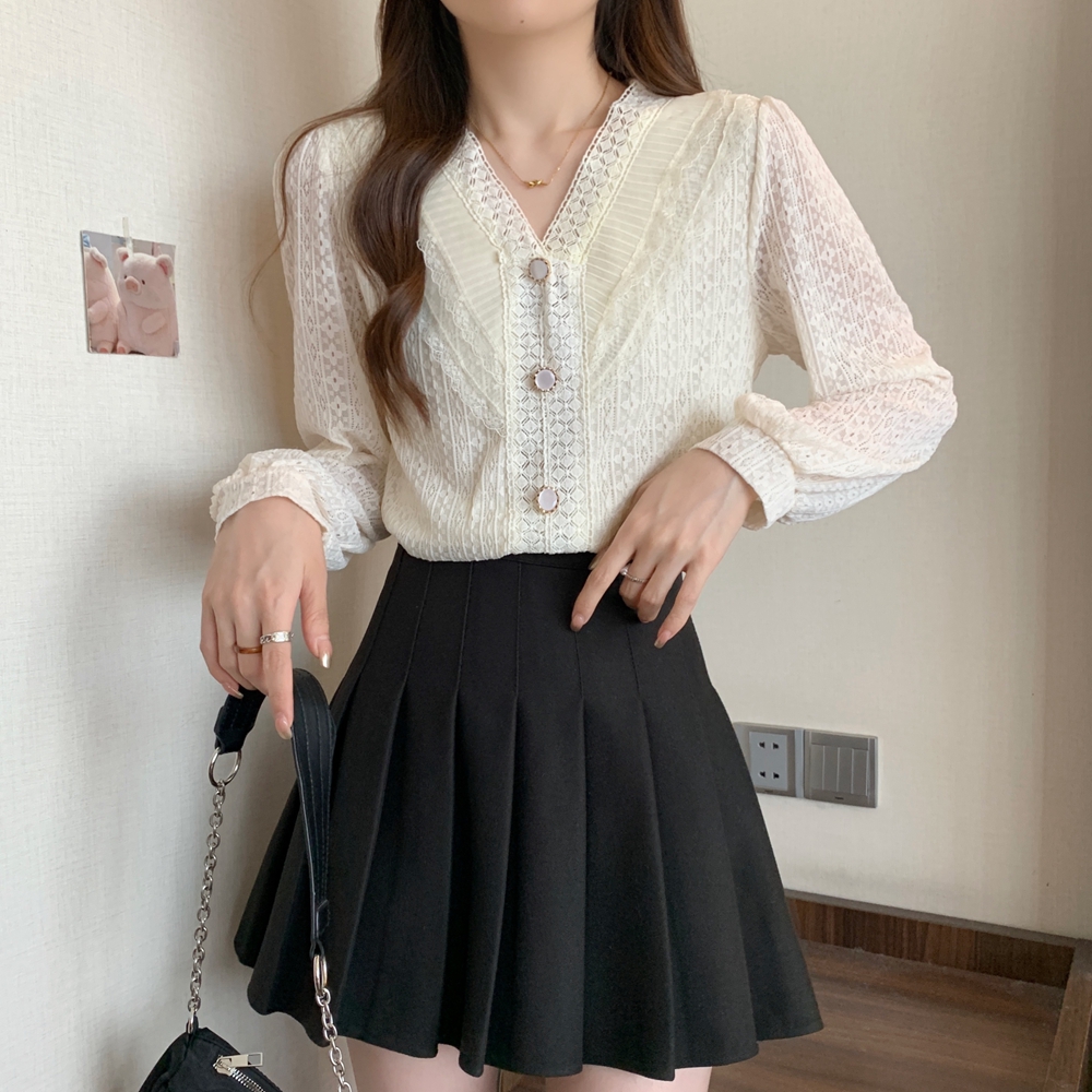 實拍秋冬裝大碼女裝蕾絲襯衫洋氣質法式小眾襯衣M-4XL200斤