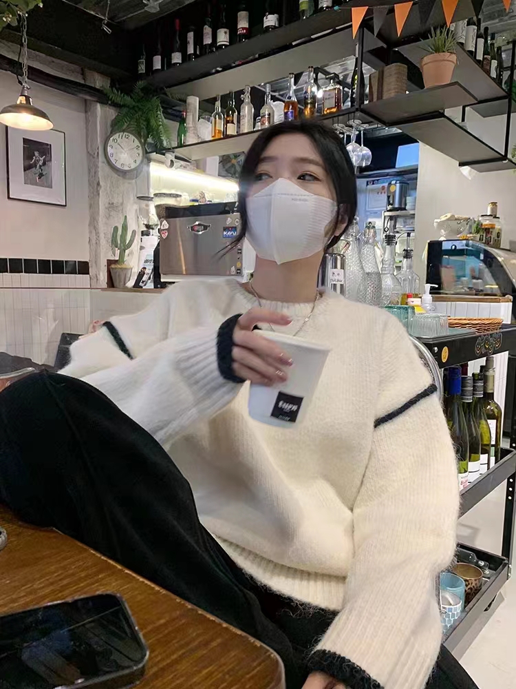 灰色浣熊絨套頭毛衣女秋冬內搭打底衫冬季加厚軟糯慵懶針織衫上衣