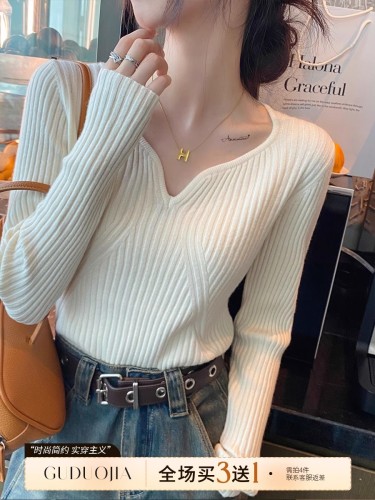Long-sleeved base shirt  new arrival women's early autumn innerwear white knitwear spring and autumn v-neck top autumn and winter sweater