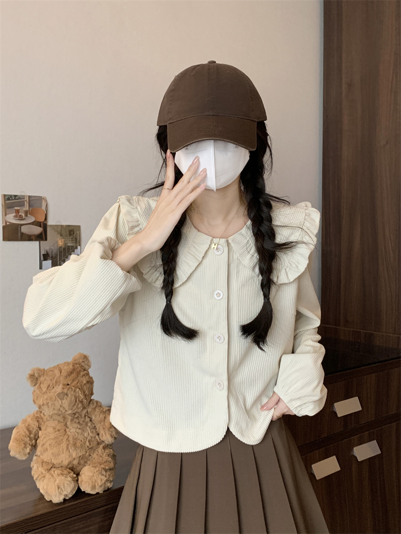 實拍 娃娃領襯衫女秋季絕美減齡洋氣襯衣法式短款上衣
