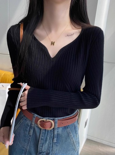 Long-sleeved base shirt  new arrival women's early autumn innerwear white knitwear spring and autumn v-neck top autumn and winter sweater