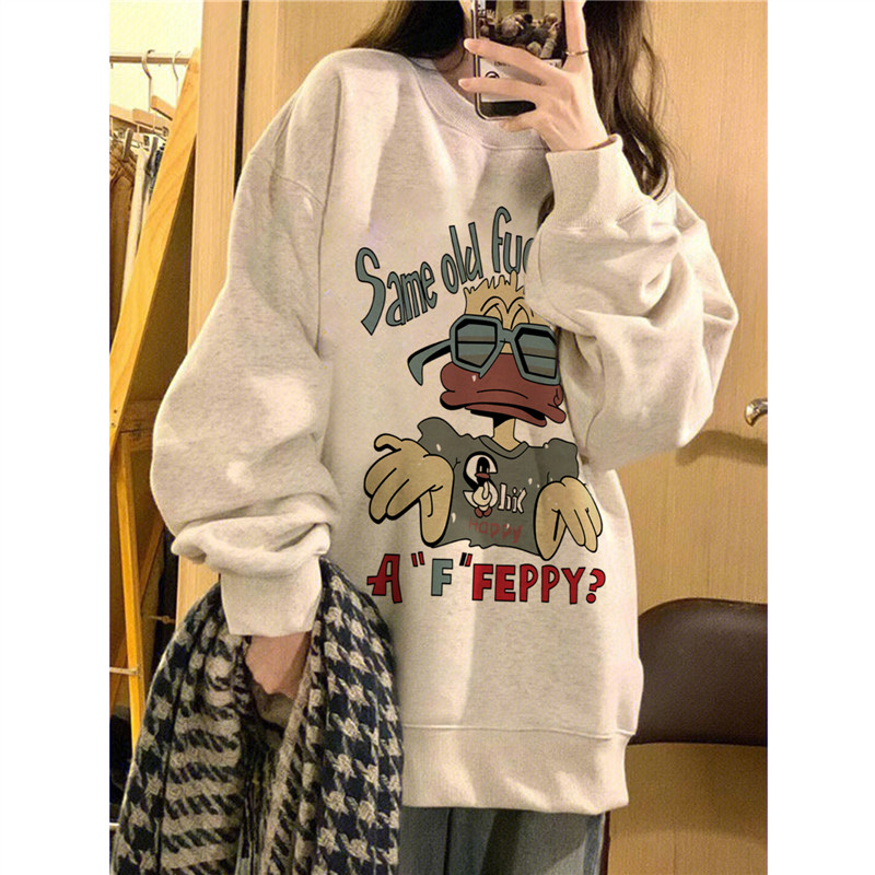 韓版新款 華棉複合薄款310克/加絨410克秋冬裝衛衣女印花寬鬆大碼